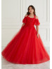 Halter Neck Red Lace Glitter Tulle Modern Flower Girl Dress